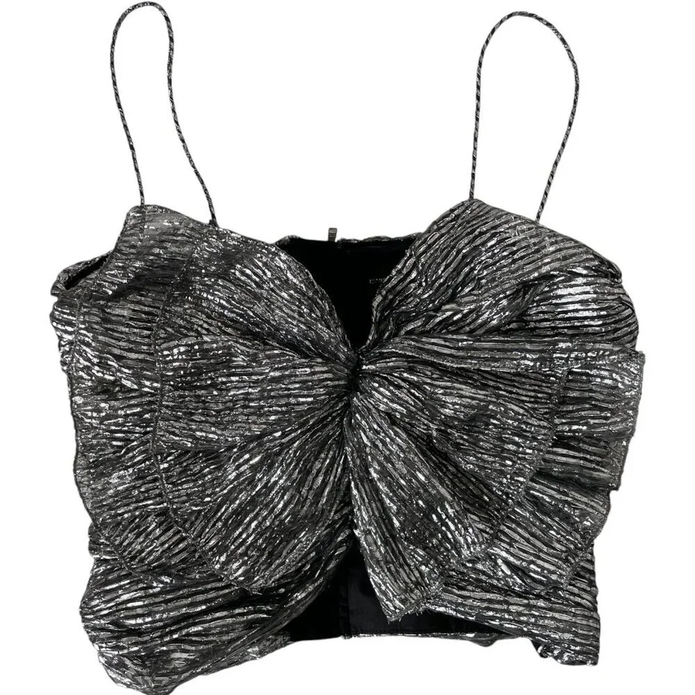 Isabel Marant Tresha Silver Metallic Bow Top Size 2 Bustier Cocktail - Picture 6 of 15